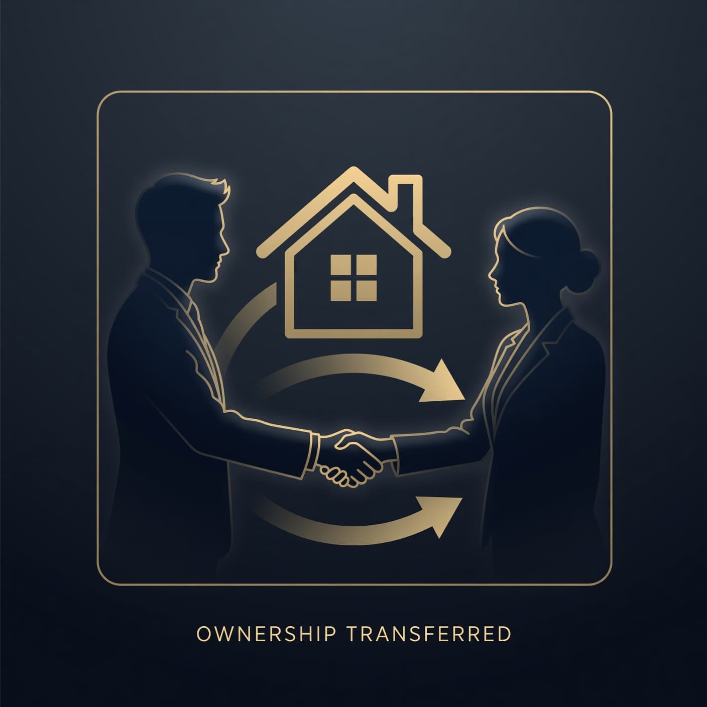 Two professionals shaking hands as property ownership is transferred